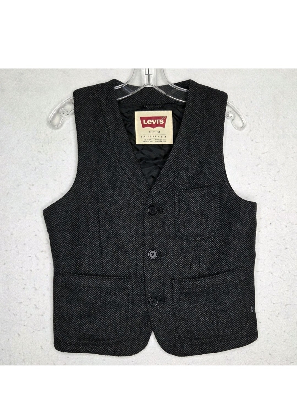 Levi's Wool Blend Herringbone Vest Mens S Waistcoat Dark Academia Rustic Heritag